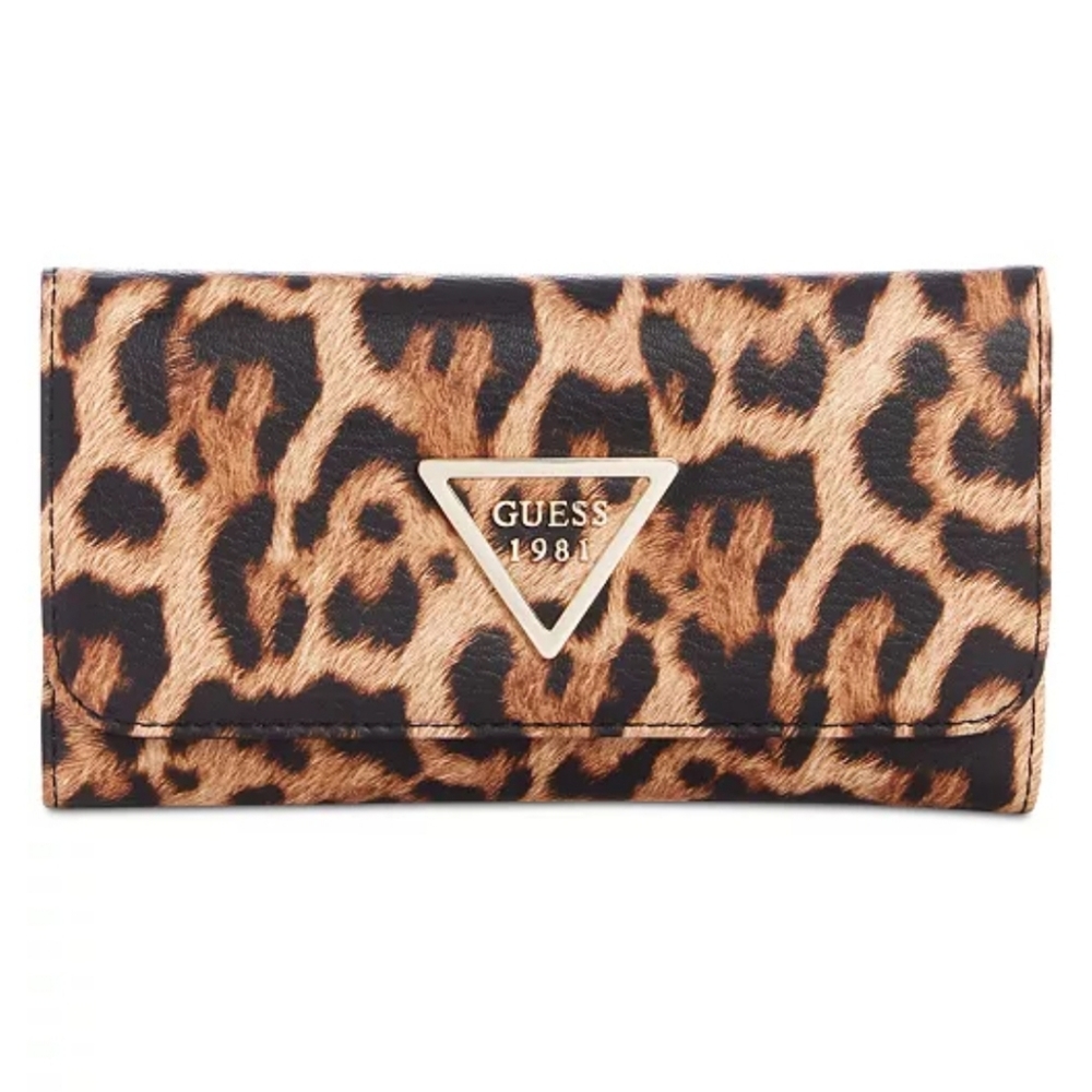 Guess Lauri Animal-Print Slim Clutch Wallet